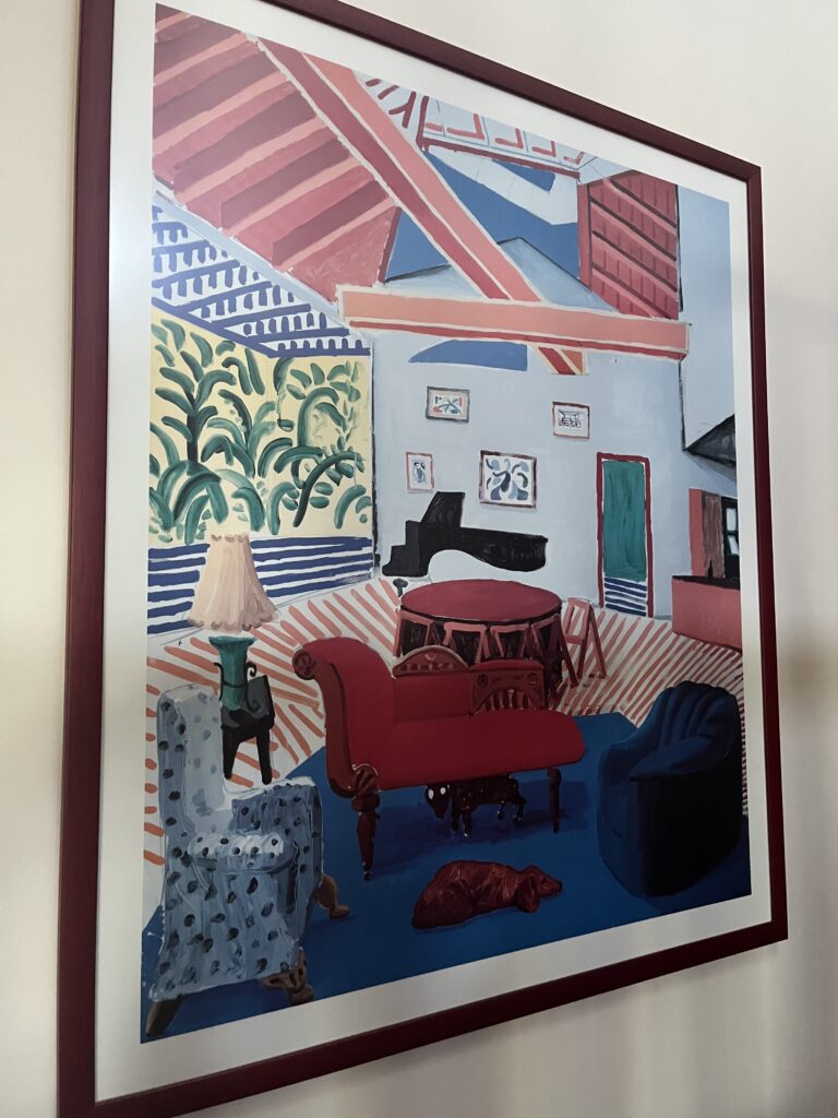 David Hockney painting of living room with his two dashunds
